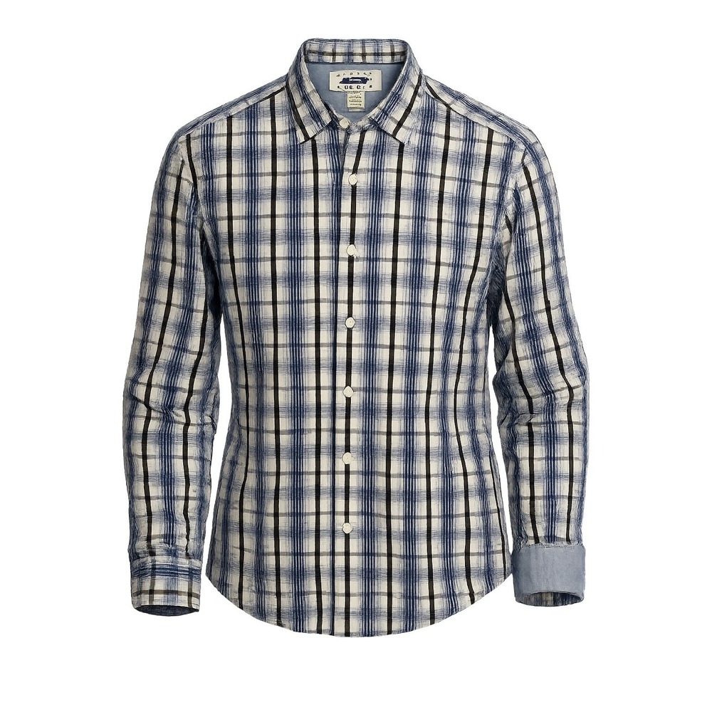 Joseph Abboud Mens XL Blue Brown Plaid Button Up Long Sleeve Shirt